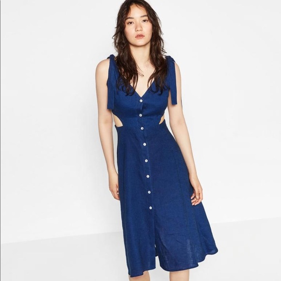 navy linen midi dress